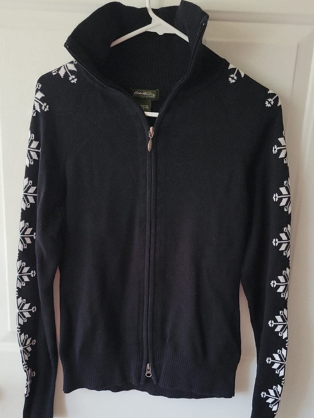 Eddie Bauer Black Sweater with White Label Detail